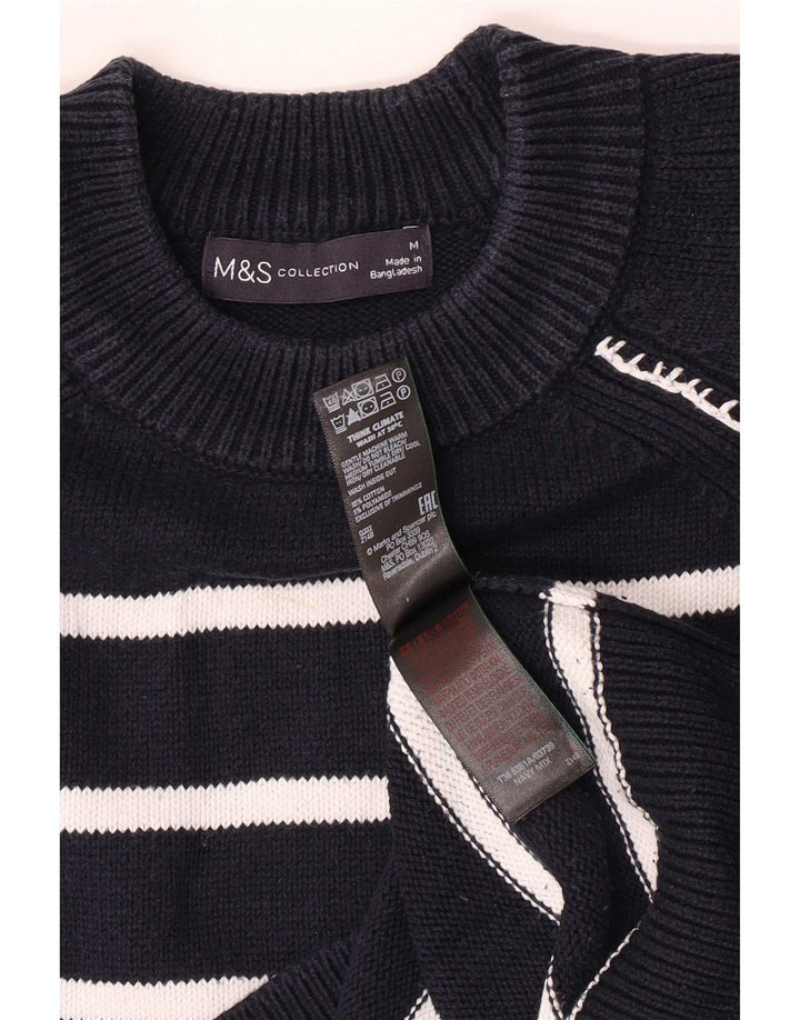 Marks & Spencer Mens Crew Neck Jumper Sweater Medium Navy Blue Striped