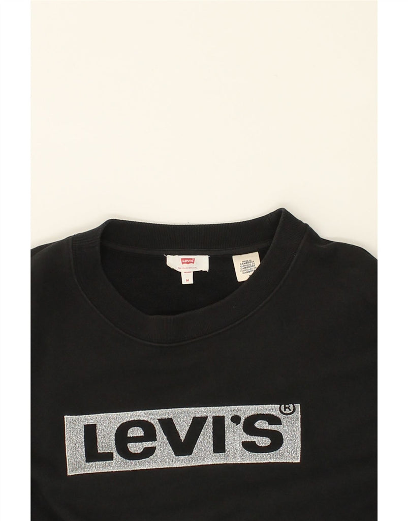 LEVI'S Womens Crop Graphic Sweatshirt Jumper UK 14 Medium Black Cotton | Vintage Levi's | Thrift | Second-Hand Levi's | Used Clothing | Messina Hembry 