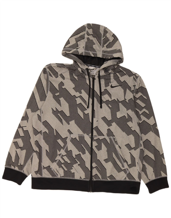Nike Mens Dri Fit Zip Hoodie Sweater XL Grey Geometric Polyester