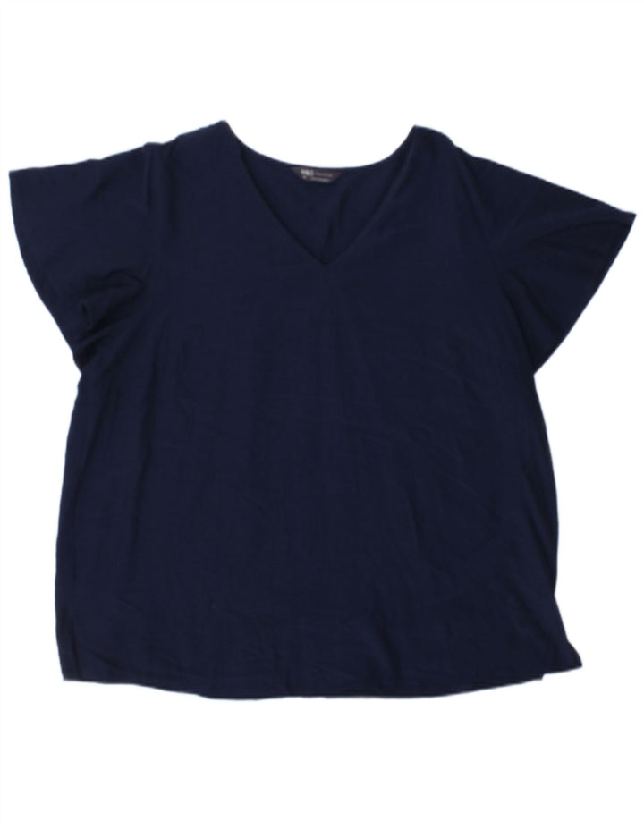 Marks & Spencer Womens Blouse Top UK 20 2XL Navy Blue Viscose