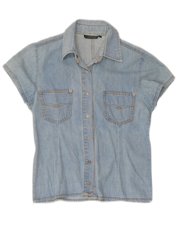 Vintage Womens Short Sleeve Denim Shirt UK 10 Small Blue