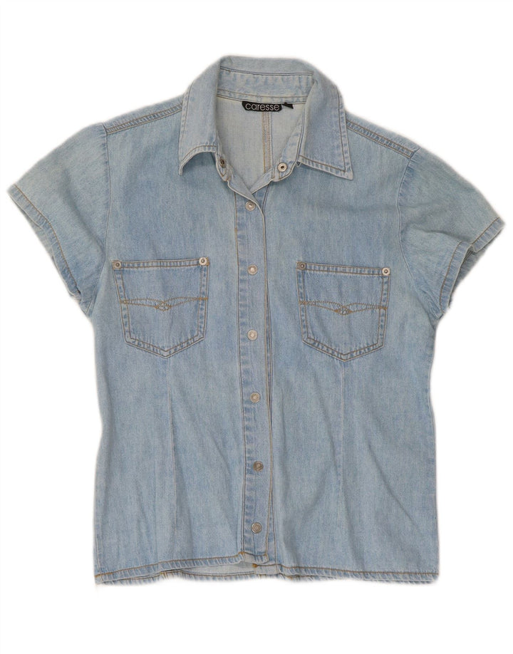 Vintage Womens Short Sleeve Denim Shirt UK 10 Small Blue