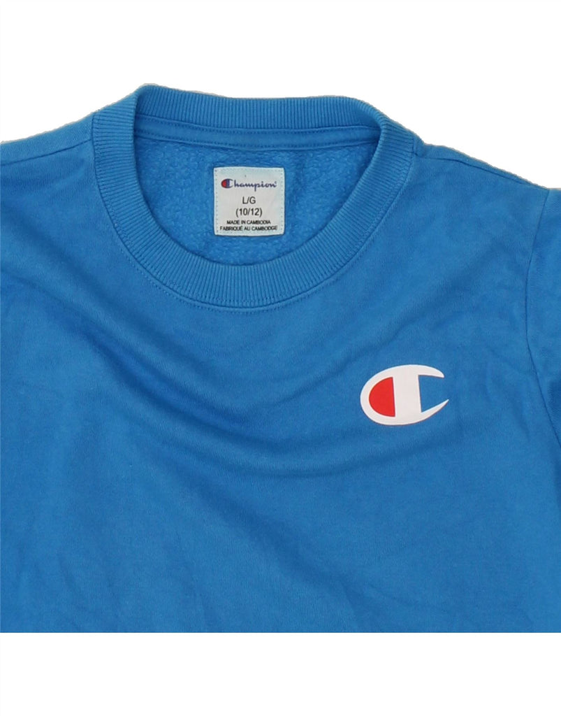 CHAMPION Boys Graphic Sweatshirt Jumper 10-11 Years Large Blue Cotton Vintage Champion and Second-Hand Champion from Messina Hembry 