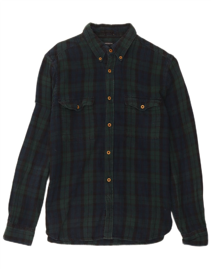 French Connection Mens Regular Fit Flannel Shirt Medium Green Check Cotton