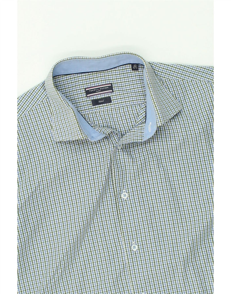 TOMMY HILFIGER Mens Fitted Shirt Size 40 15 3/4 Medium Blue Check Cotton | Vintage Tommy Hilfiger | Thrift | Second-Hand Tommy Hilfiger | Used Clothing | Messina Hembry 