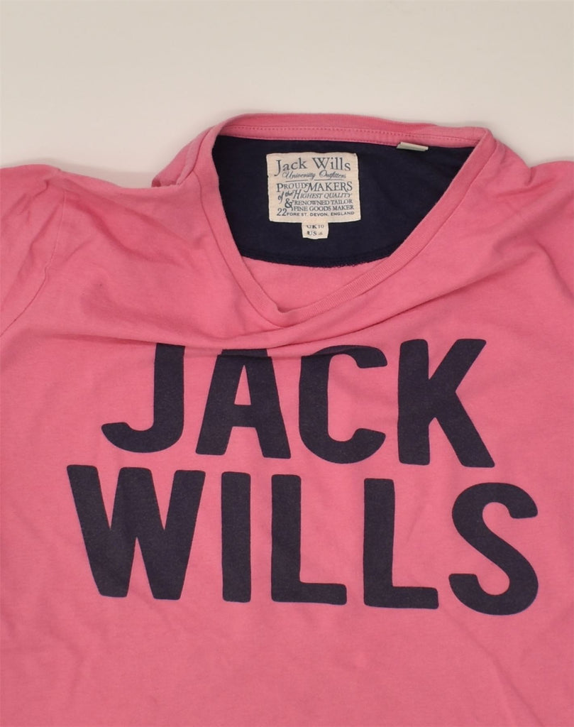 JACK WILLS Womens Graphic T-Shirt Top UK 10 Small Pink Cotton | Vintage Jack Wills | Thrift | Second-Hand Jack Wills | Used Clothing | Messina Hembry 