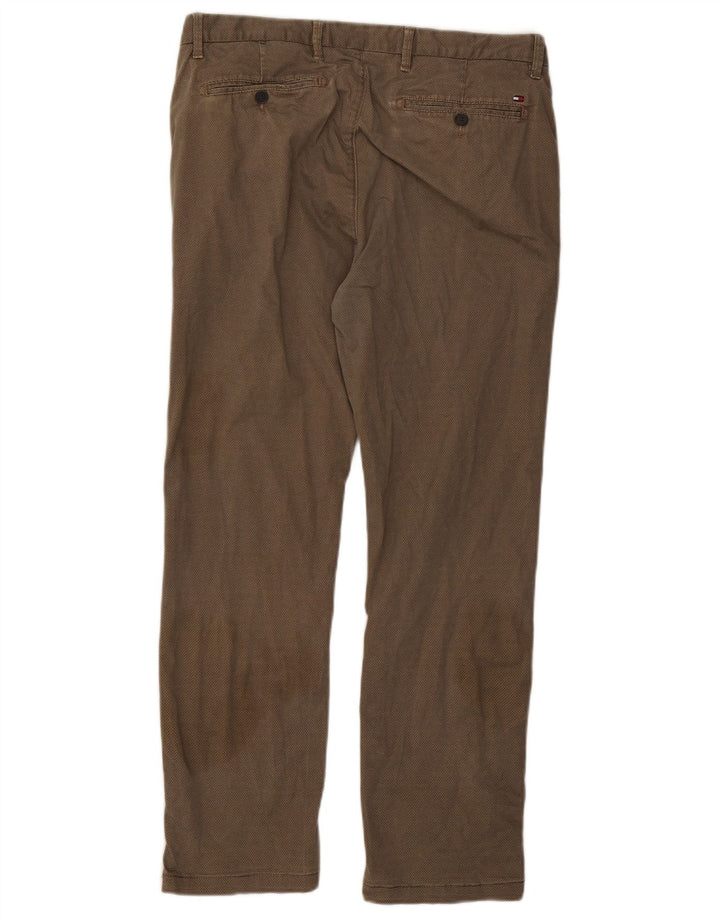 TOMMY HILFIGER Mens Straight Chino Trousers W34 L29 Brown Spotted Cotton