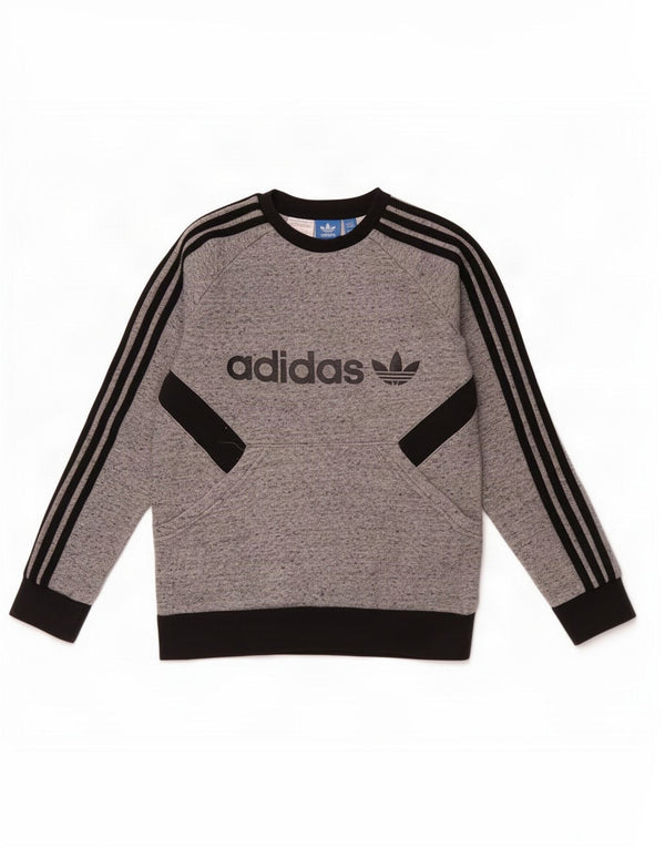 Adidas Boys Graphic Sweatshirt Jumper 12-13 Years Grey Colourblock Cotton