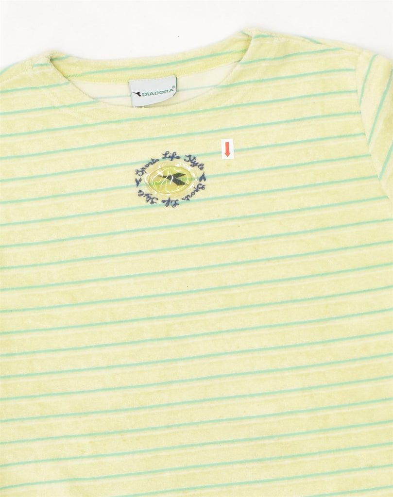 DIADORA Womens T-Shirt Top UK 16 Large Yellow Striped Cotton | Vintage Diadora | Thrift | Second-Hand Diadora | Used Clothing | Messina Hembry 