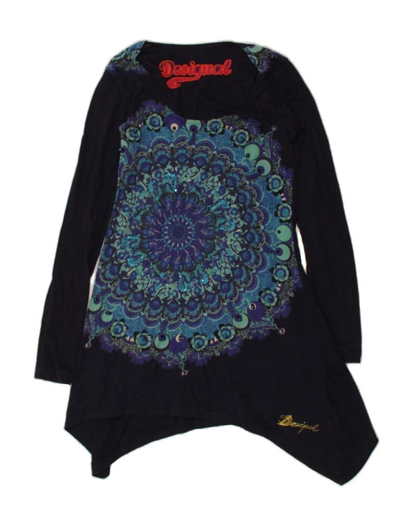 DESIGUAL Womens Tunic Top UK 10 Small Navy Blue Floral | Vintage Desigual | Thrift | Second-Hand Desigual | Used Clothing | Messina Hembry 