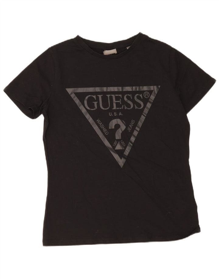 Guess Womens Graphic T-Shirt Top UK 12 Medium Black Cotton