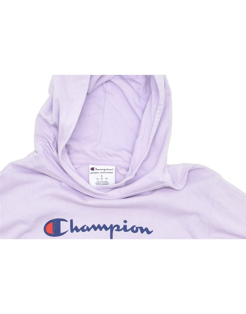 CHAMPION Womens Oversized Graphic Hoodie Jumper UK 10 Small Purple Cotton | Vintage | Thrift | Second-Hand | Used Clothing | Messina Hembry 