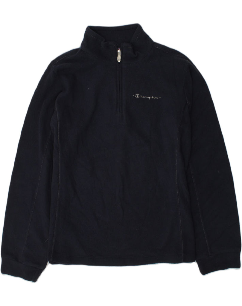 CHAMPION Girls Zip Neck Fleece Jumper 13-14 Years XL Navy Blue Polyester | Vintage Champion | Thrift | Second-Hand Champion | Used Clothing | Messina Hembry 