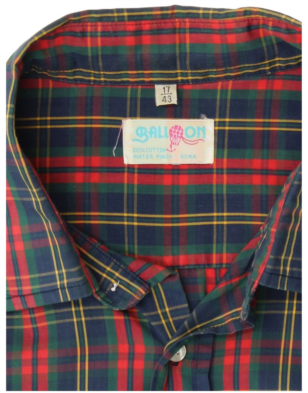 Balloon Mens Shirt Size 17 43  XL Multicoloured Plaid Cotton