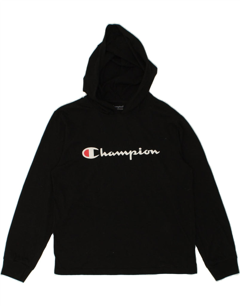 CHAMPION Girls Graphic Hoodie Jumper 15-16 Years Large  Black Polyester | Vintage Champion | Thrift | Second-Hand Champion | Used Clothing | Messina Hembry 