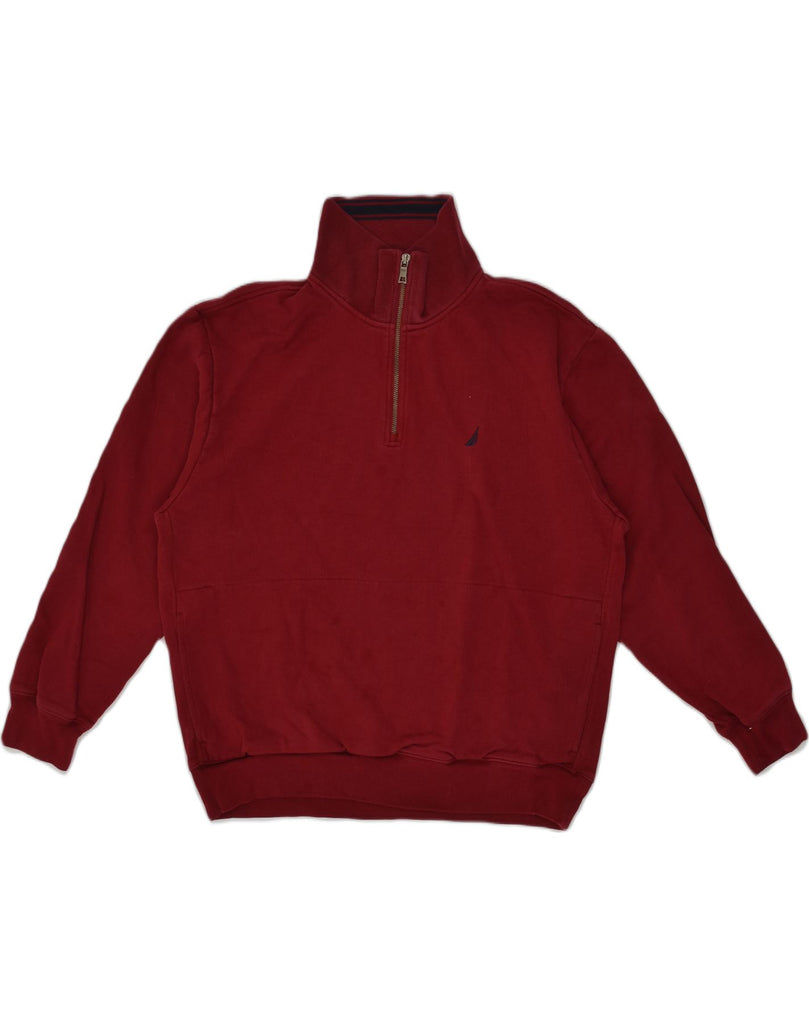 NAUTICA Mens Zip Neck Sweatshirt Jumper XL Burgundy Cotton | Vintage Nautica | Thrift | Second-Hand Nautica | Used Clothing | Messina Hembry 