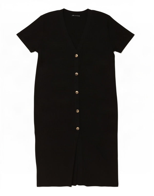 Zara Womens Short Sleeves Jumper Dress UK 18 XL Black Polyester
