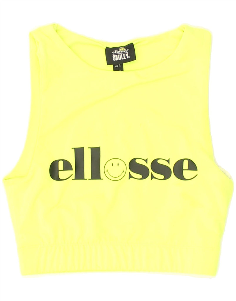 ELLESSE Womens Graphic Vest Top UK 8 Small  Yellow Polyester | Vintage Ellesse | Thrift | Second-Hand Ellesse | Used Clothing | Messina Hembry 