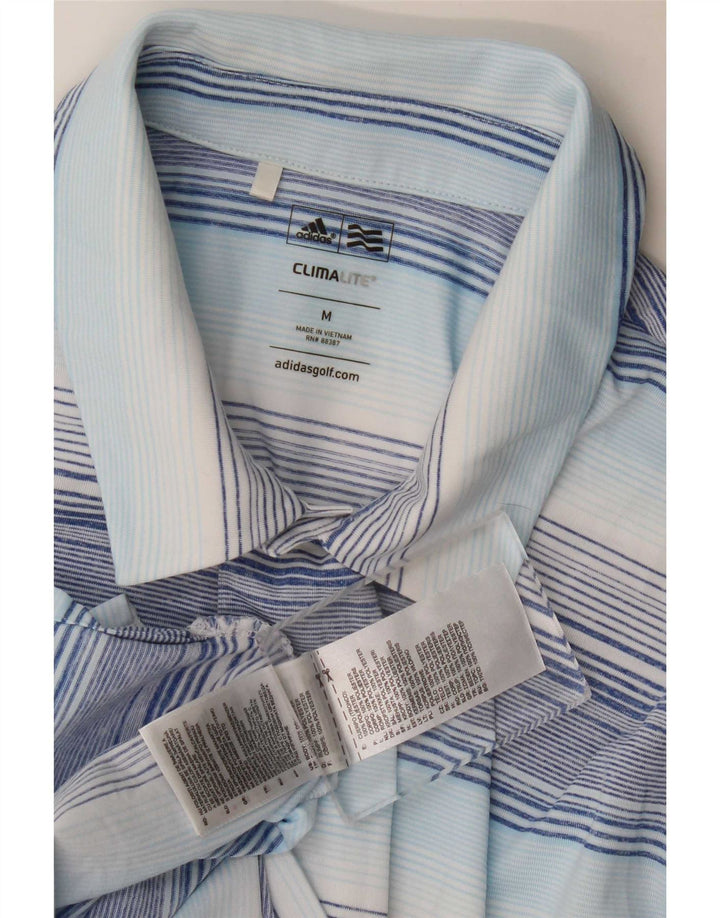 Adidas Mens Climalite Polo Shirt Medium Blue Striped Polyester