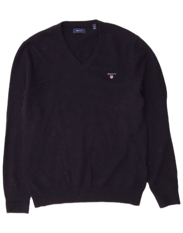 Gant Mens V-Neck Jumper Sweater Medium Navy Blue Wool
