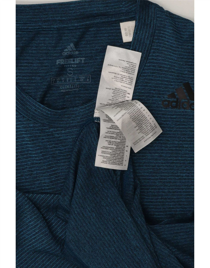 Adidas Mens Climalite T-Shirt Top Small Navy Blue Striped Polyester
