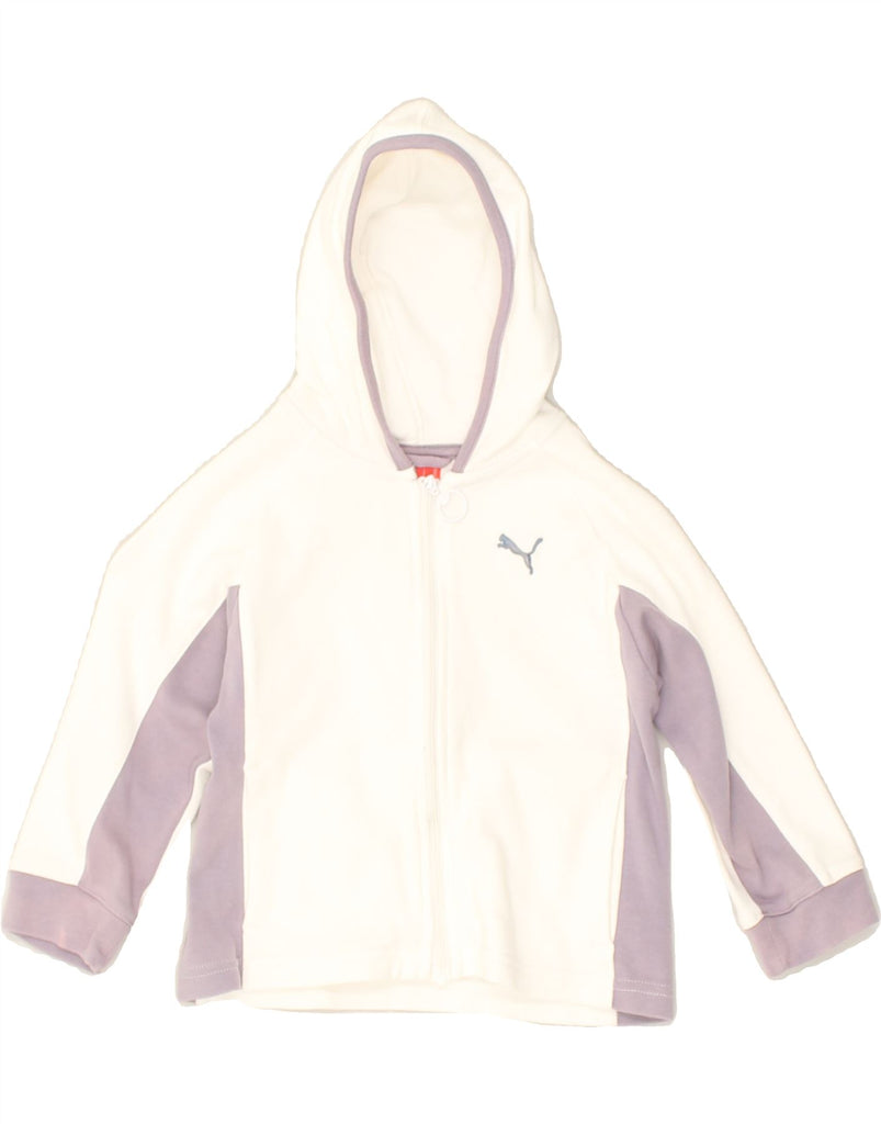 PUMA Girls Zip Hoodie Sweater 12-13 Years White Colourblock Cotton | Vintage Puma | Thrift | Second-Hand Puma | Used Clothing | Messina Hembry 