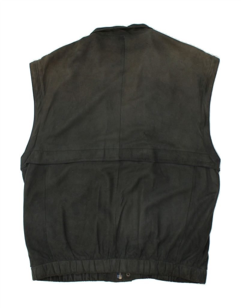 VINTAGE Mens Leather Gilet UK 40 Large Grey Leather | Vintage Vintage | Thrift | Second-Hand Vintage | Used Clothing | Messina Hembry 