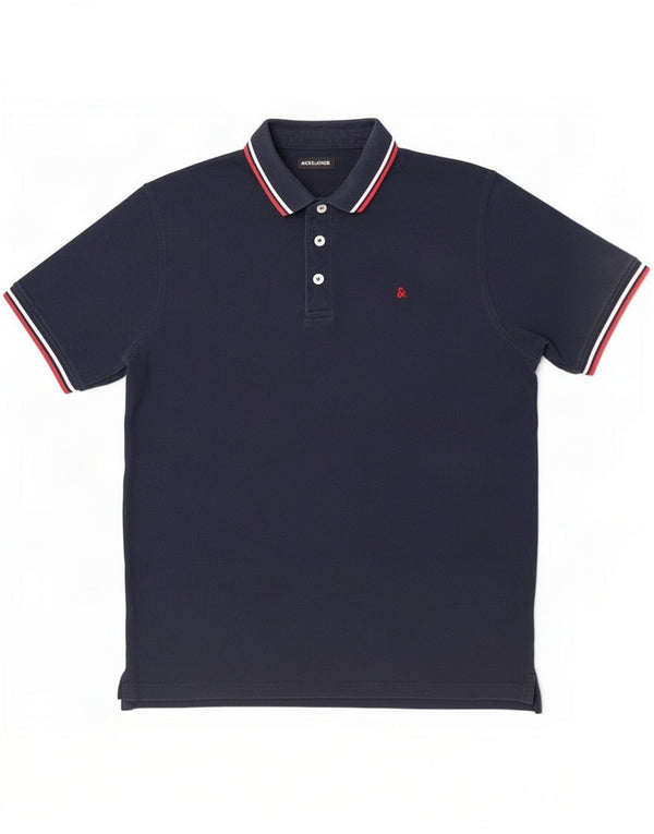 Jack & Jones Mens Polo Shirt XL Navy Blue Striped Cotton