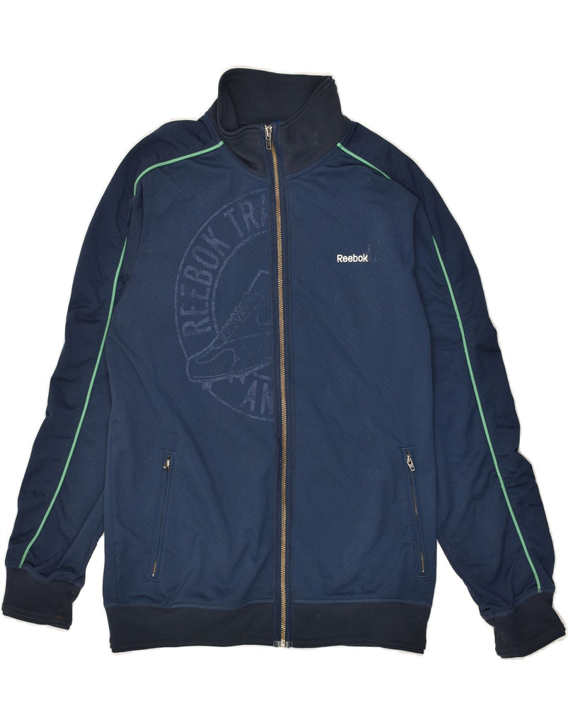 REEBOK Mens Tracksuit Top Jacket Medium Navy Blue Polyester | Vintage Reebok | Thrift | Second-Hand Reebok | Used Clothing | Messina Hembry 