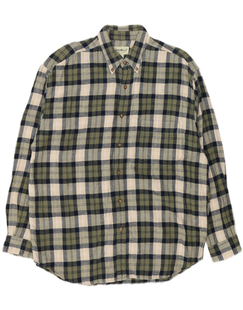 EDDIE BAUER Mens Regular Fit Flannel Shirt Large Green Check Cotton Vintage Eddie Bauer and Second-Hand Eddie Bauer from Messina Hembry 