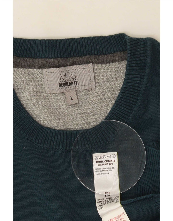 Marks & Spencer Mens Regular Fit Crew Neck Jumper Sweater Large Green