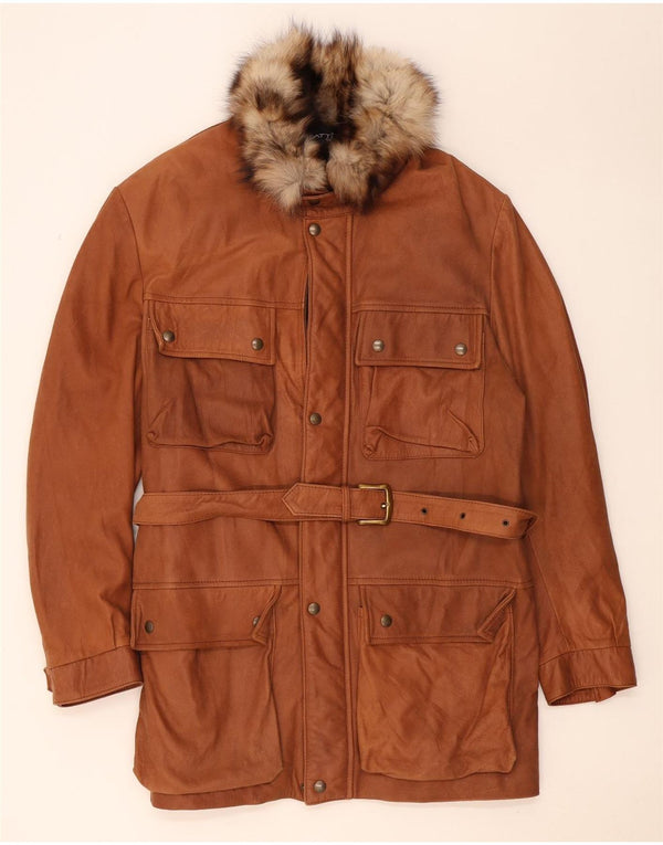 Vintage Mens Leather Coat IT 56 3XL Brown Leather