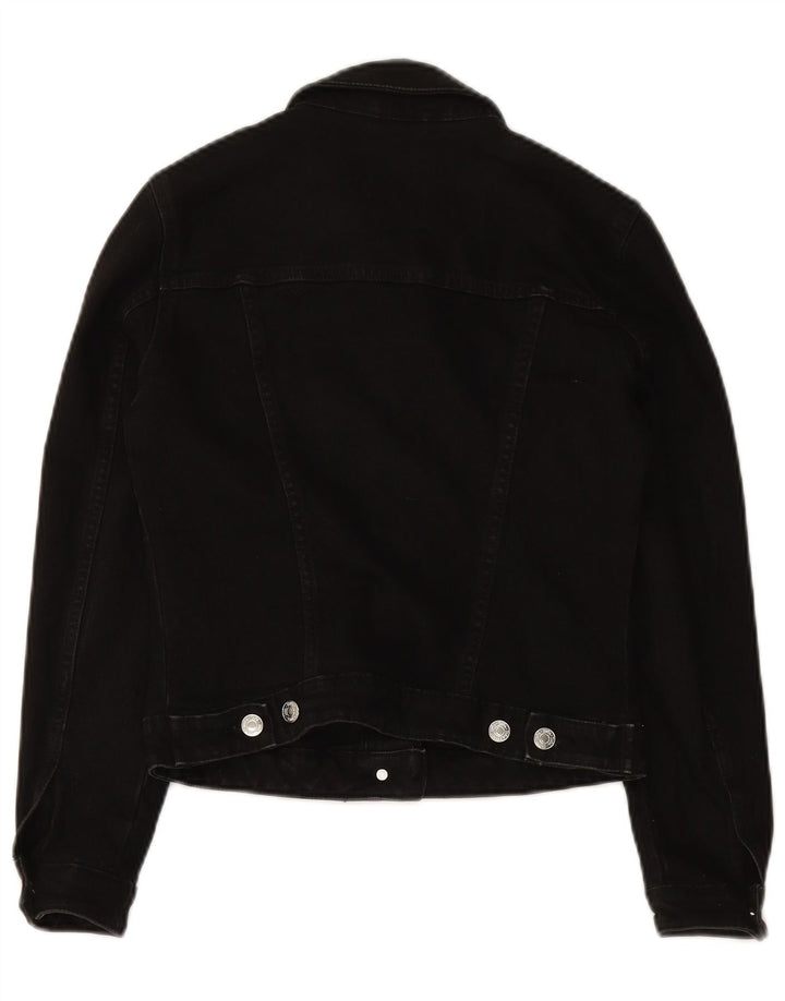 ZARA Womens Crop Denim Jacket UK 10 Small Black Cotton