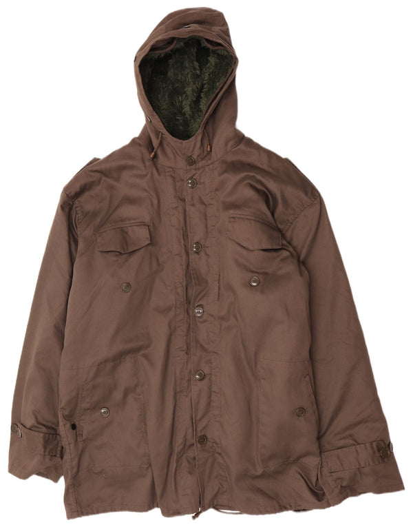 Vintage Mens Military Hooded Sherpa Parka Jacket IT 62 3XL Khaki