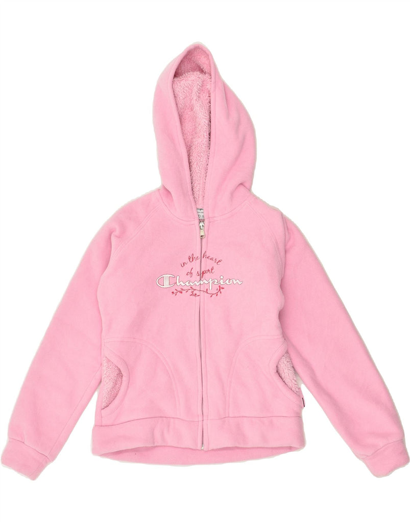 CHAMPION Girls Graphic Hooded Fleece Jacket 9-10 Years Medium Pink | Vintage Champion | Thrift | Second-Hand Champion | Used Clothing | Messina Hembry 