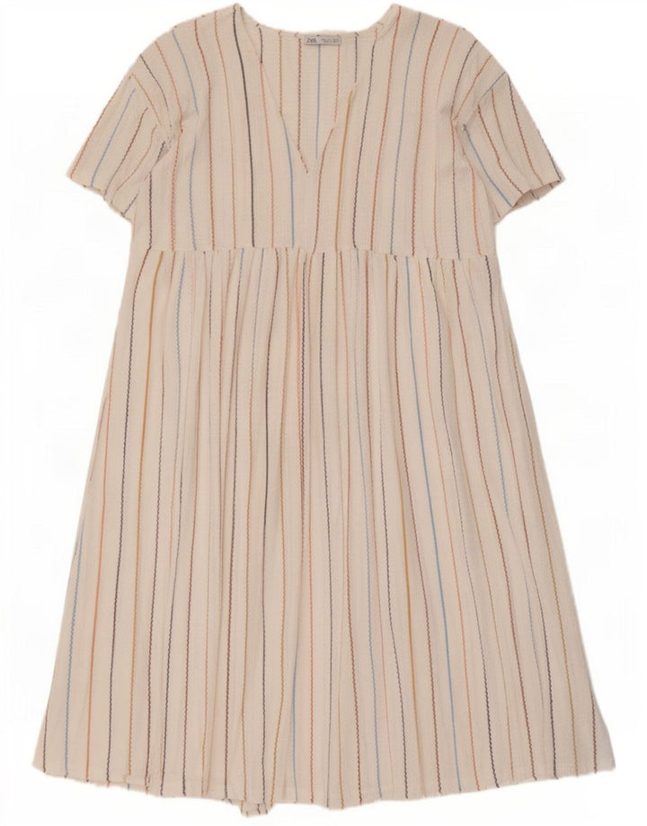 Zara Womens A-Line Dress UK 16 Large White Striped Polyester