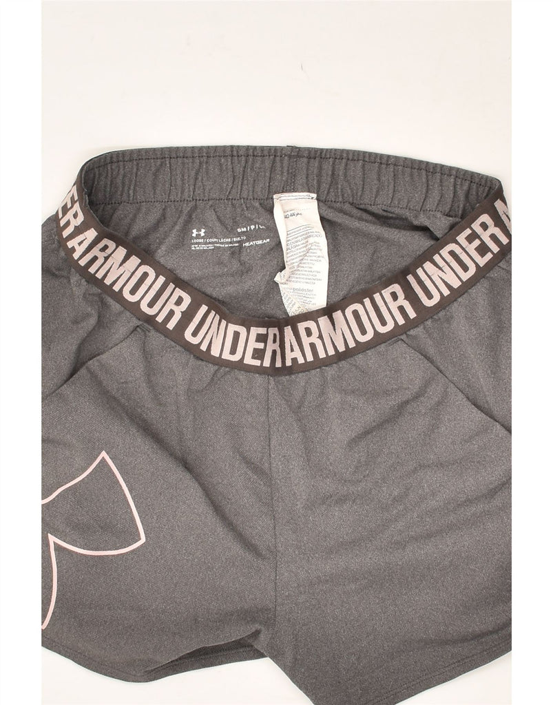 UNDER ARMOUR Womens Heat Gear Graphic Sport Shorts UK 8 Small Grey | Vintage Under Armour | Thrift | Second-Hand Under Armour | Used Clothing | Messina Hembry 