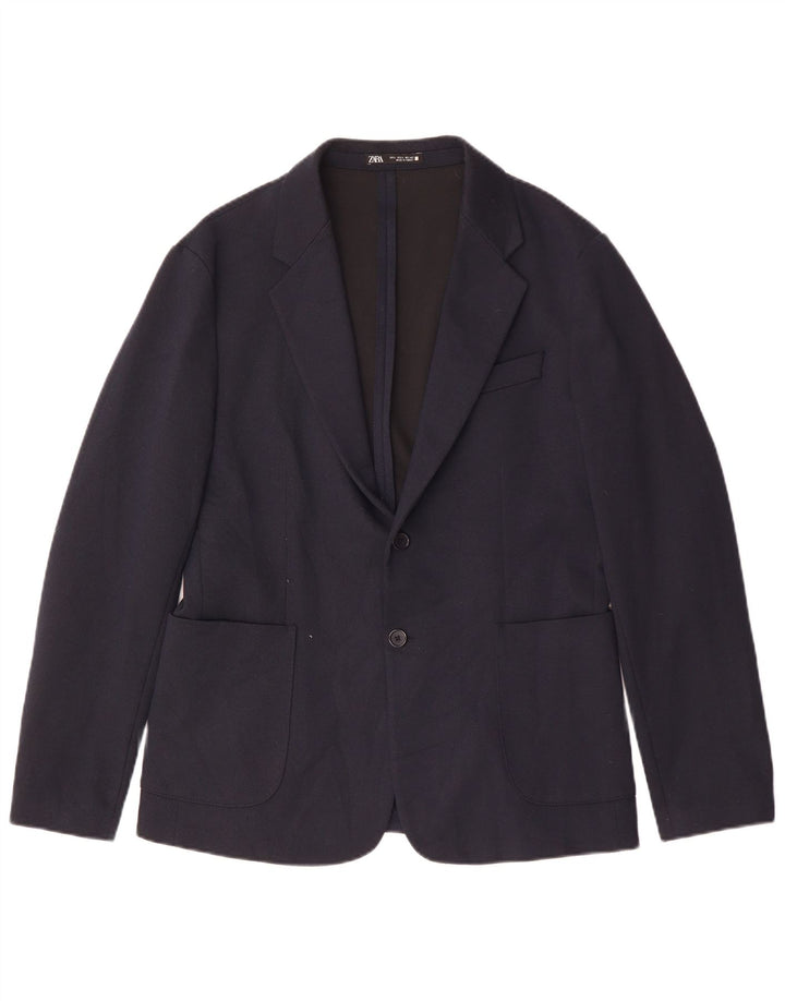 Zara Mens 2 Button Blazer Jacket UK 40 Large Navy Blue