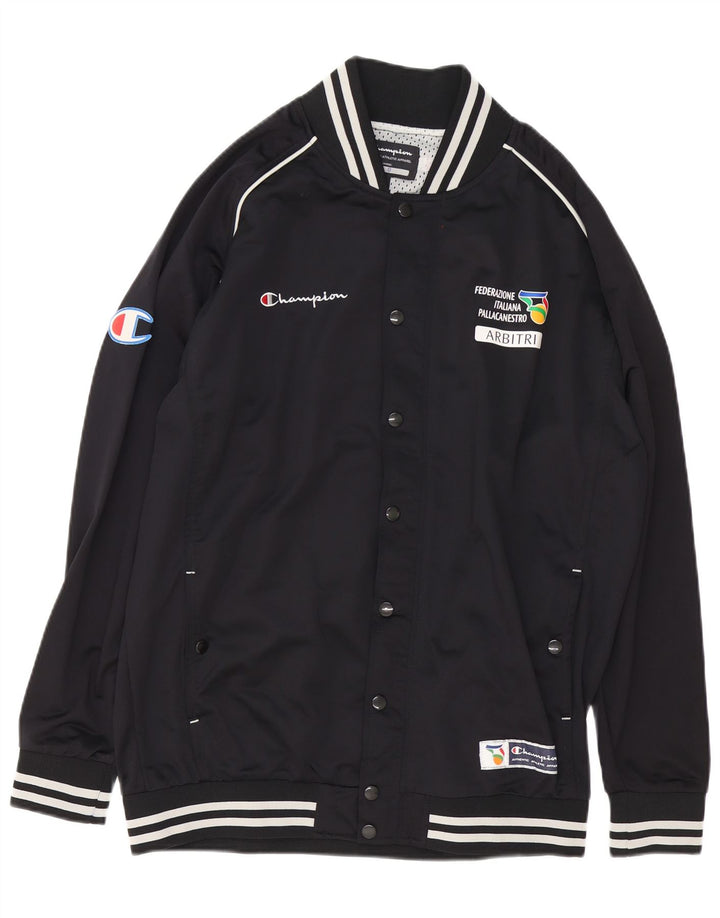 Champion Mens Graphic Tracksuit Top Jacket Large Black Striped Polyester