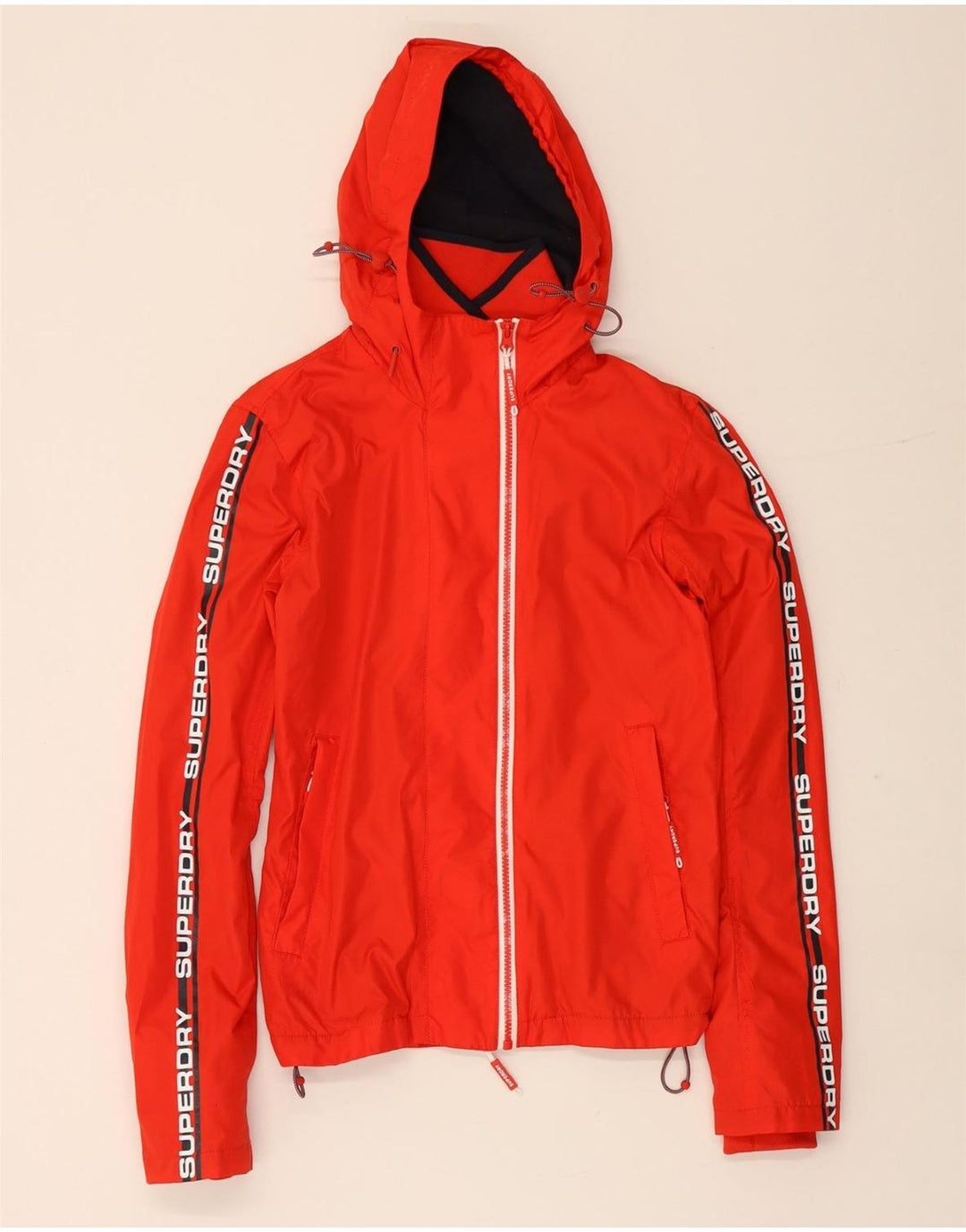 SUPERDRY Womens Graphic Hooded Rain Jacket UK 6 XS Red Polyester