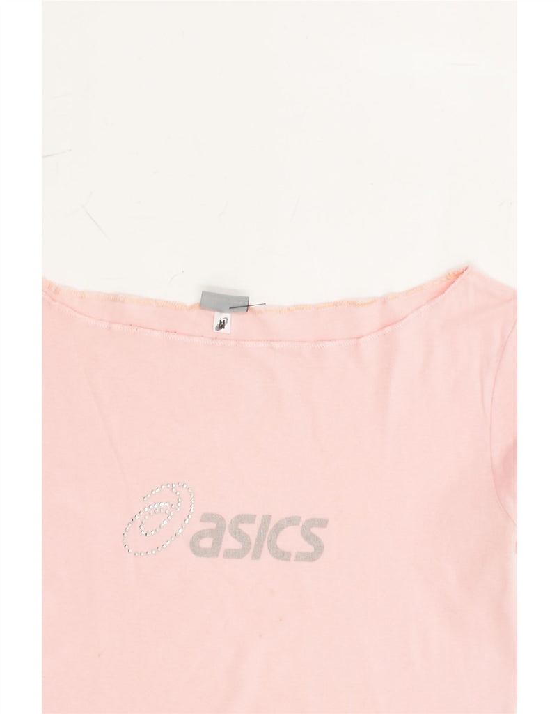 ASICS Womens Graphic Top Long Sleeve UK 12 Medium Pink Cotton | Vintage Asics | Thrift | Second-Hand Asics | Used Clothing | Messina Hembry 