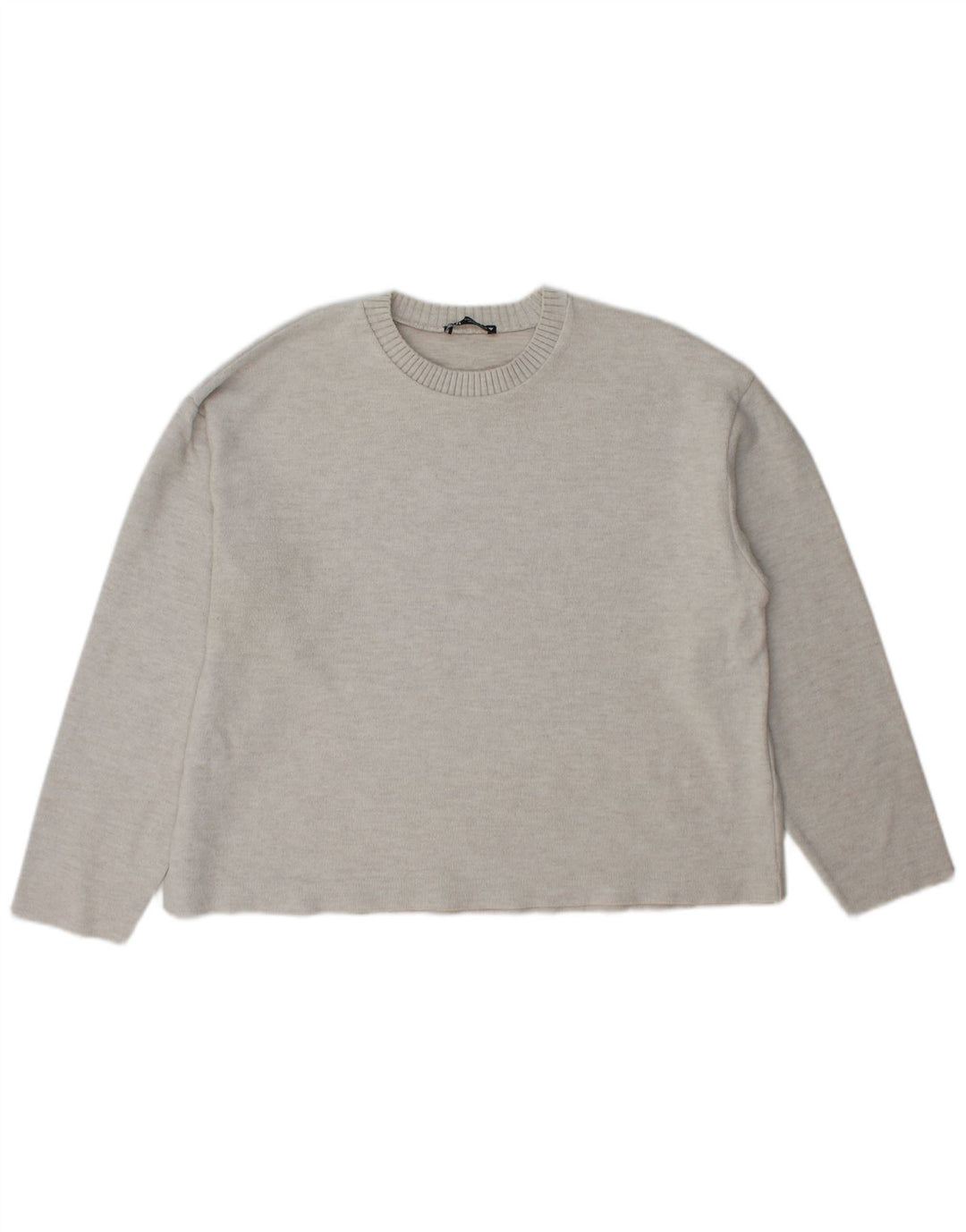 Zara Womens Crew Neck Jumper Sweater UK 16 Large Grey Polyester