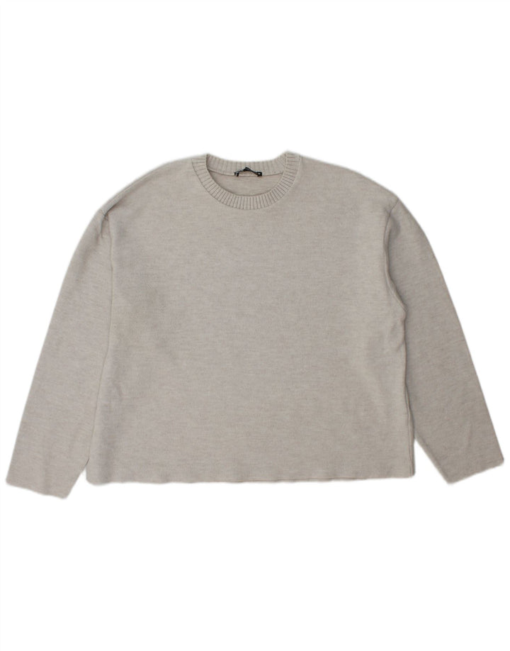 Zara Womens Crew Neck Jumper Sweater UK 16 Large Grey Polyester