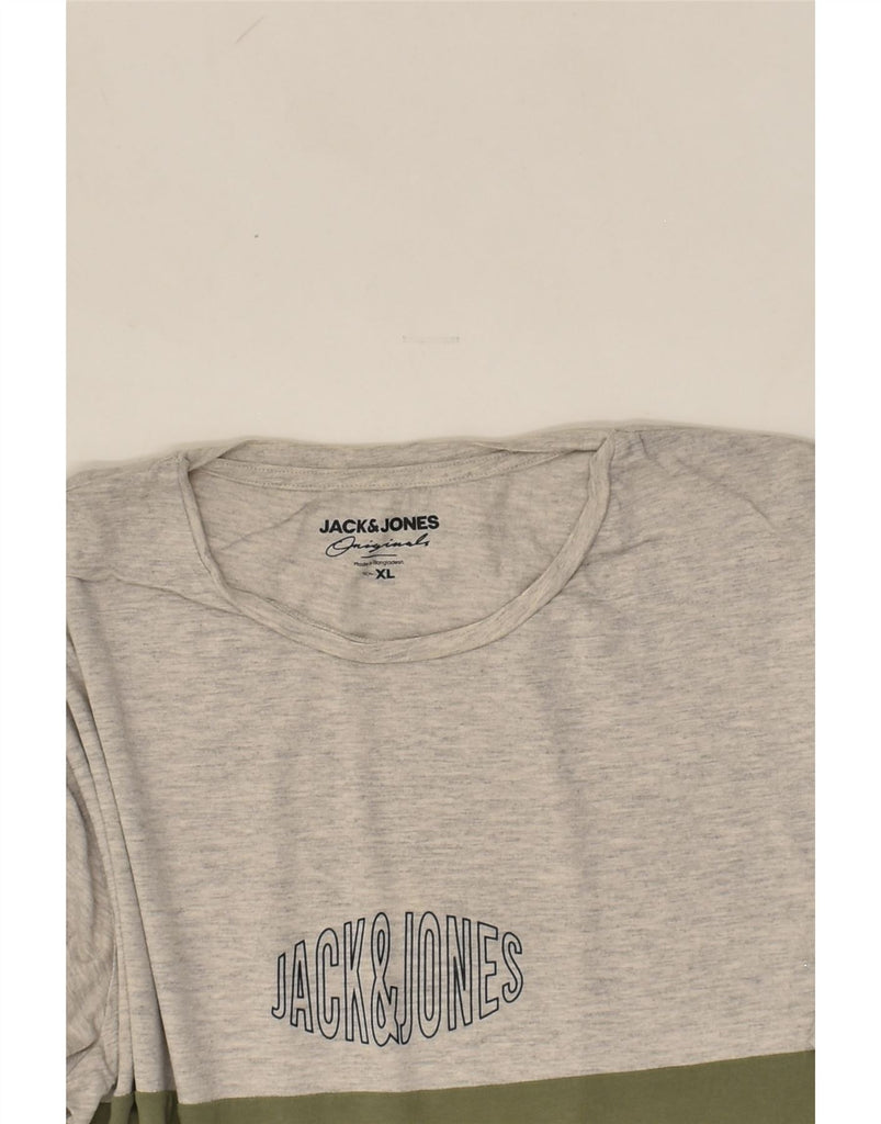 JACK & JONES Mens Graphic T-Shirt Top XL Grey Colourblock Cotton | Vintage Jack & Jones | Thrift | Second-Hand Jack & Jones | Used Clothing | Messina Hembry 