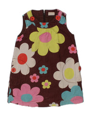 BODEN Girls Sleeveless Corduroy Dress 4-5 Years Brown Floral Cotton