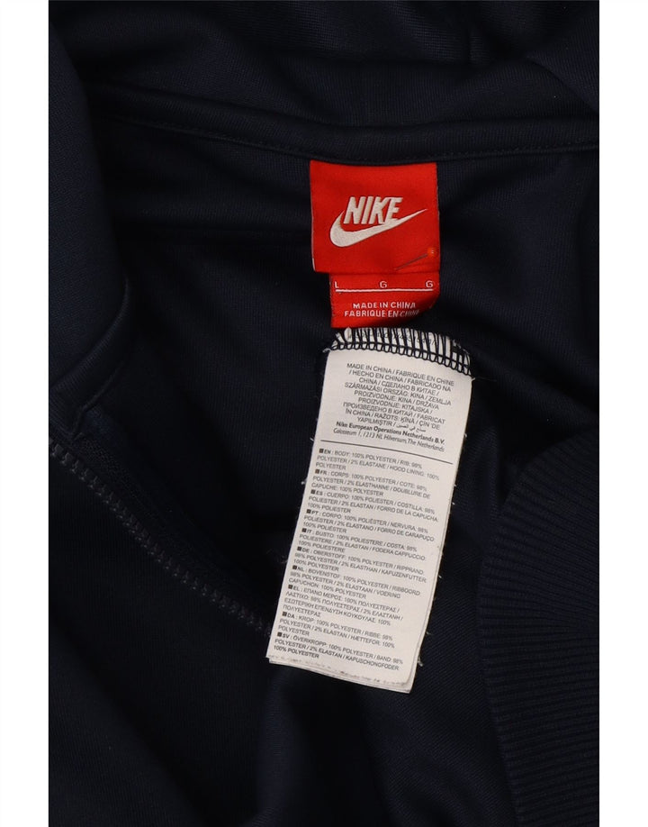 NIKE Mens Zip Hoodie Sweater Large Navy Blue Colourblock Polyester