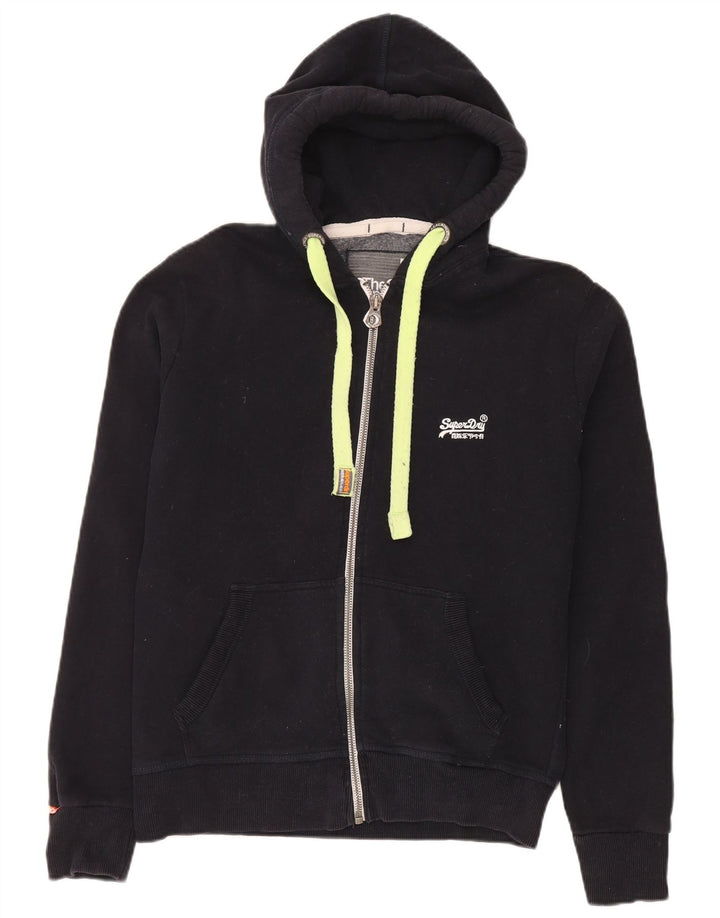 Superdry Mens Zip Hoodie Sweater Medium Navy Blue Cotton