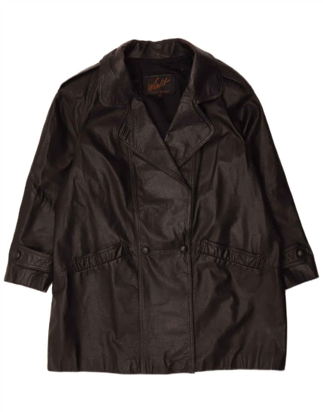 Vintage Womens Oversized Leather Coat UK 16 Large Black