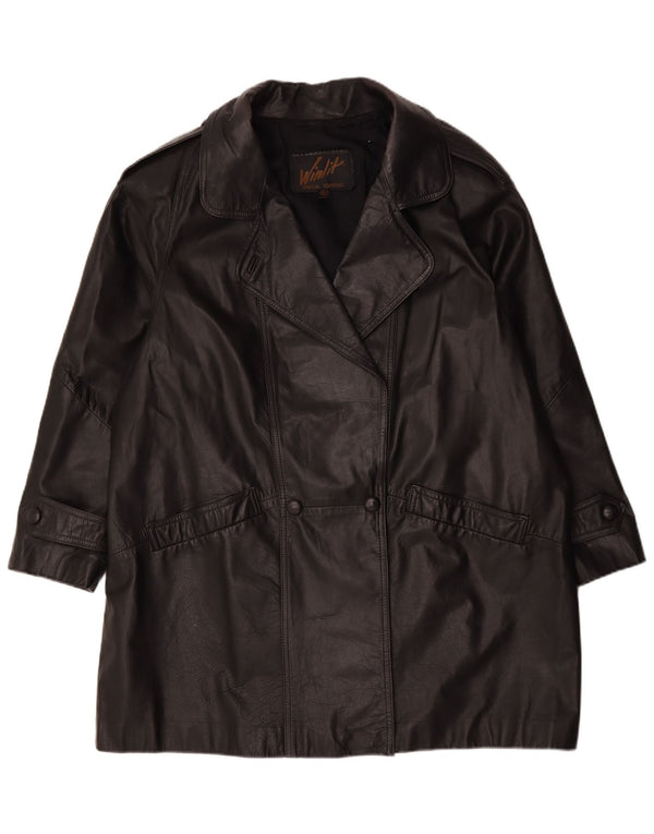 Vintage Womens Oversized Leather Coat UK 16 Large Black