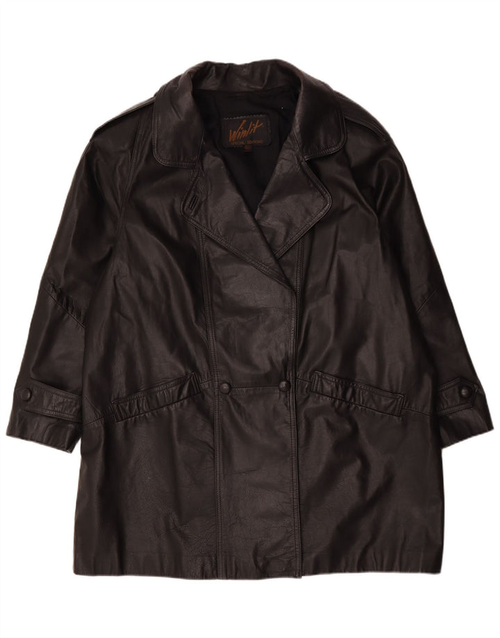 Vintage Womens Oversized Leather Coat UK 16 Large Black